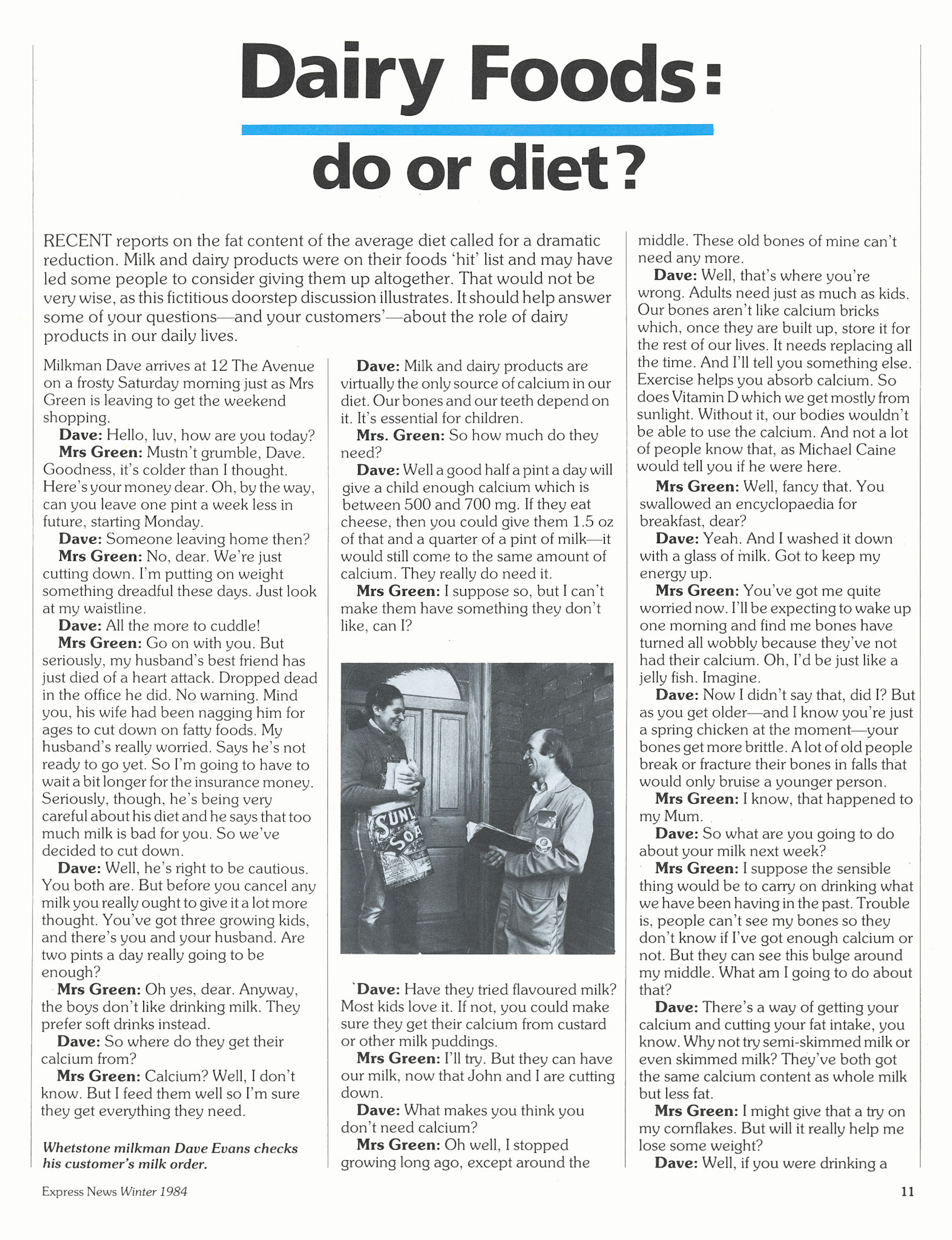 1984 Suggested doorstep discussion to promote low-fat milks (Expresss News Winter)