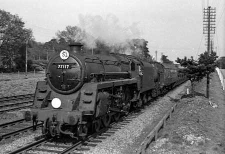 1950's ? 73117 heading the Down milk empties near Fleet. John McIvor