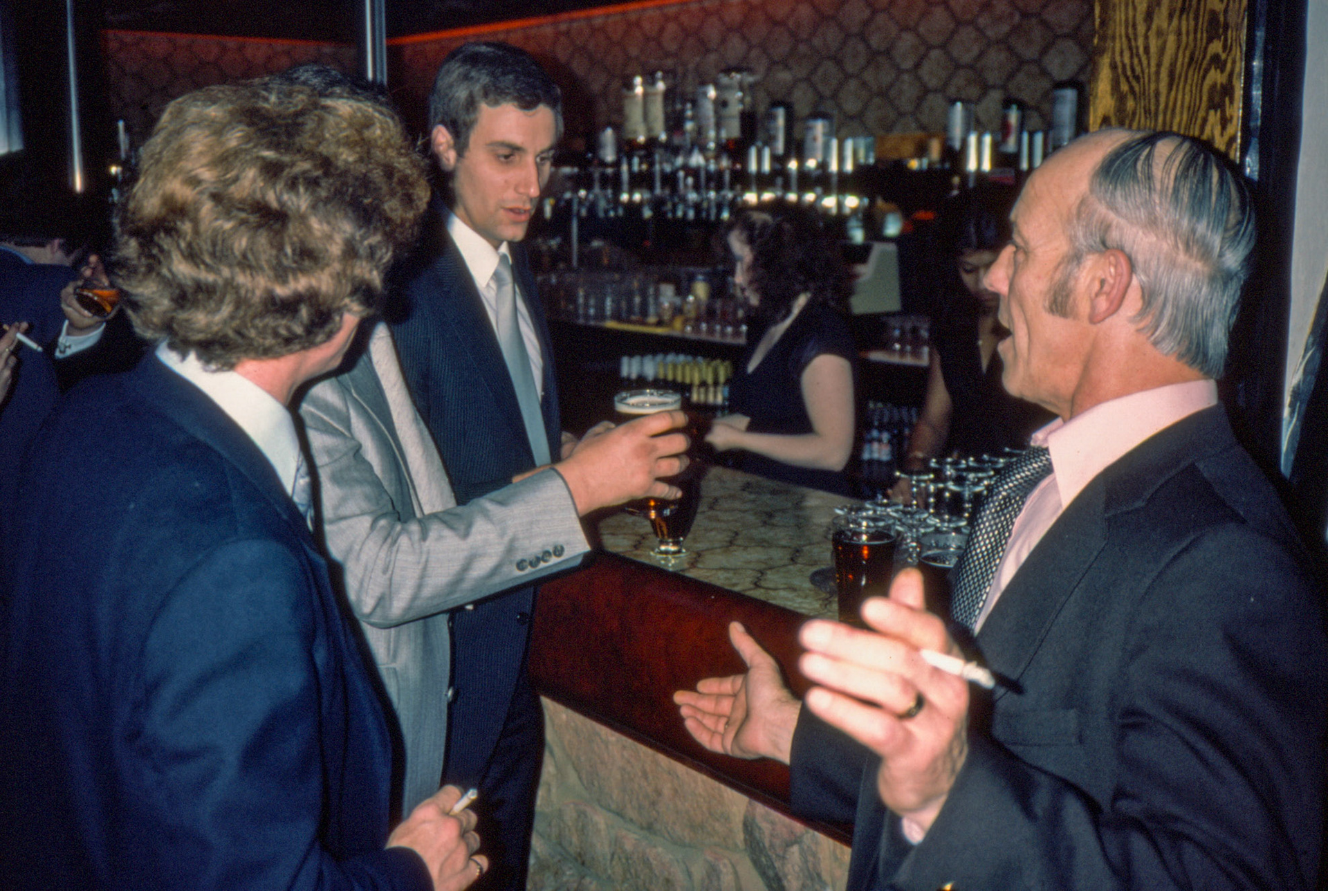 1980 South Morden-Dairy Re-equip staff celebration at Lakeside, Camberley-Ken Sherrington, Peter Soole and Ron Turner (Express Dairy Tales collection)