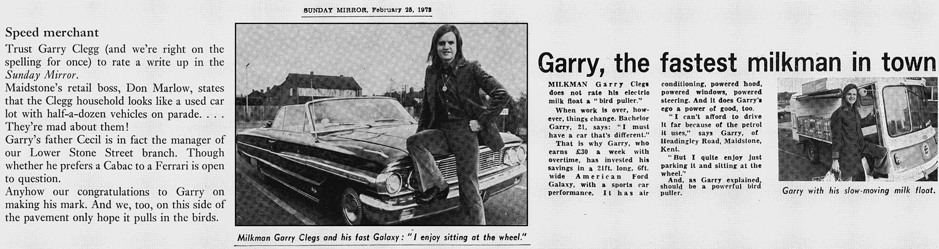 1973 Maidstone milkman Garry Clegg drives a Ford Galaxy in his spare time. (Express News Summer)