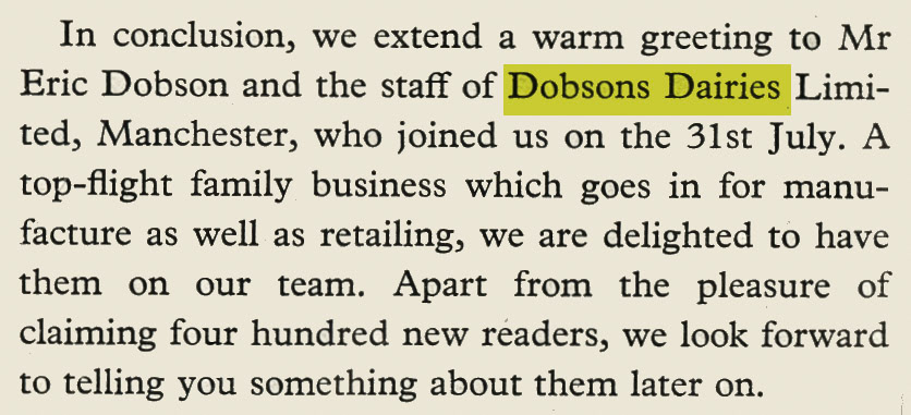 1958 Dobsons Dairies was acquired by Express. (Express News September)