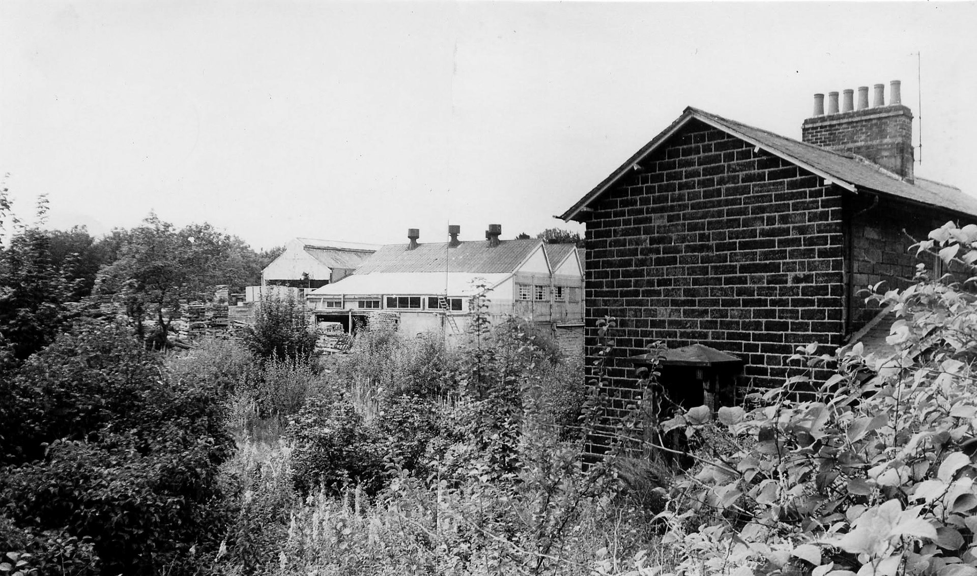 1977, September. Peak Rail comment "The building appears in a photo by Stan Roberts with wood pallets by the building. A company called Econopallett occupied part of the station site for a number of years after closure. The main building of the dairy looks to be largely intact, although the water tank has gone." (Courtesy Peak Rail)