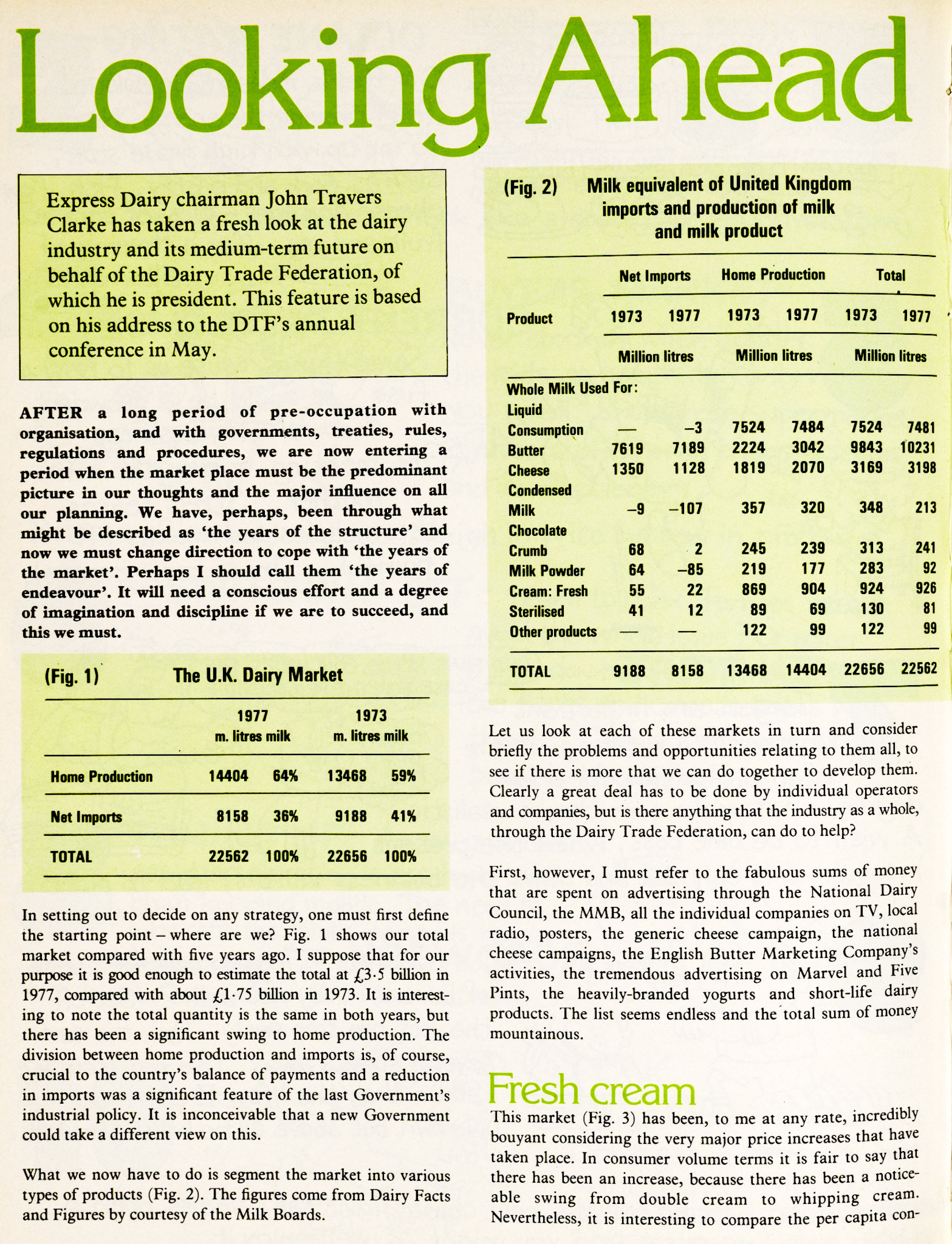 1979 John Travers Clarke's review of the dairy industry on behalf of the Dairy Trade Federation. (Express News Autumn)