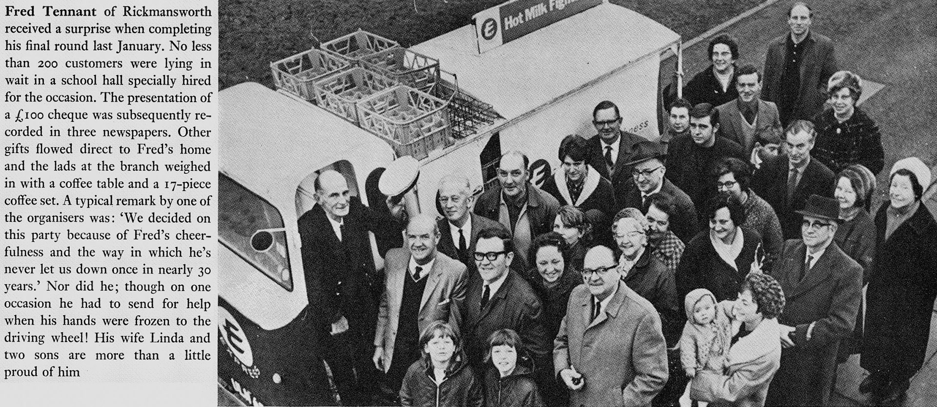 1969 Rickmansworth milkman Fred Tennant retires in style. (Express News Spring)