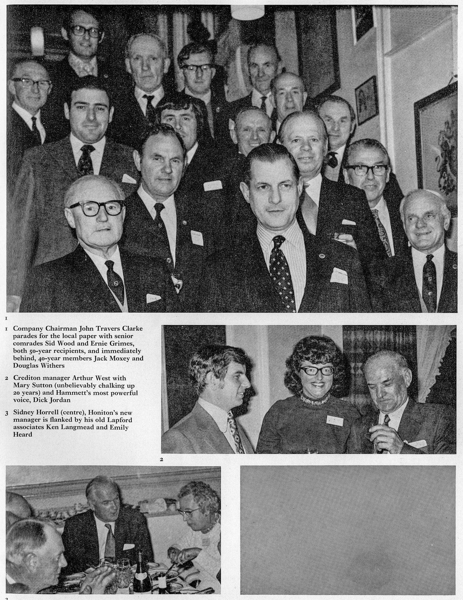 1973 JOHN TRAVERS'CLARKE, ARTHUR WEST, SID HORRELL (Long Service Presentations at Exeter)