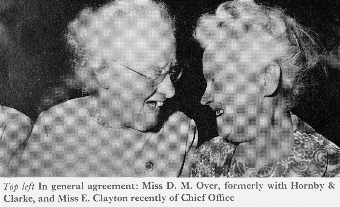 1969 Long Service awards for Miss D.M. Over (Hornby and Clarke) and Miss E. Clayton (Tavistock Place). (Express News Summer)