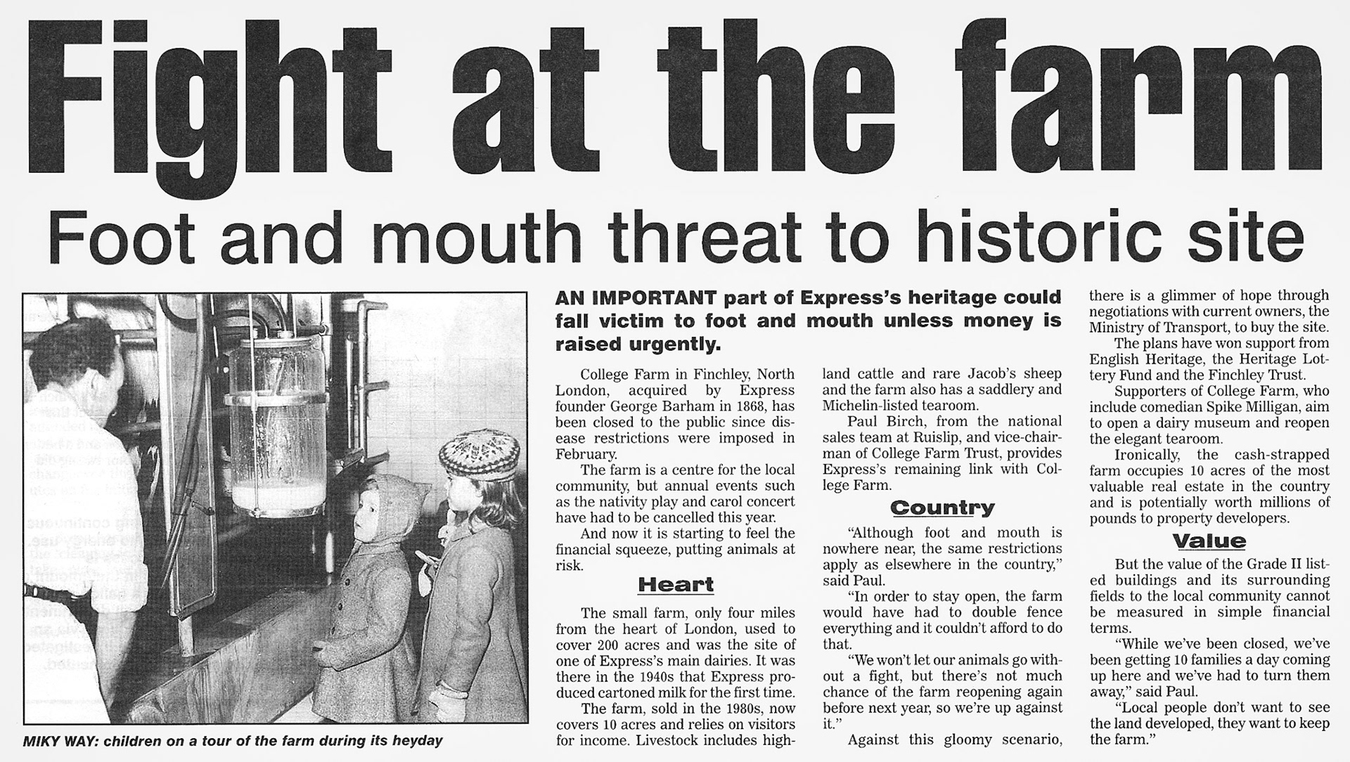 2001 College Farm closure due to Foot and Mouth restrictions. (Express News October, courtesy Paul Luke)