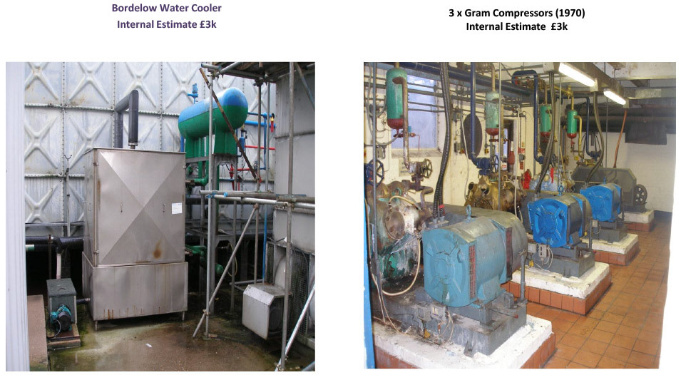 2012 Minsterley: Site Service and Storage Equipment-Bordelow Water Cooler and Gram Compressors.  (Greencore Asset Sale on purchase by Muller, Courtesy Paul Bloor)