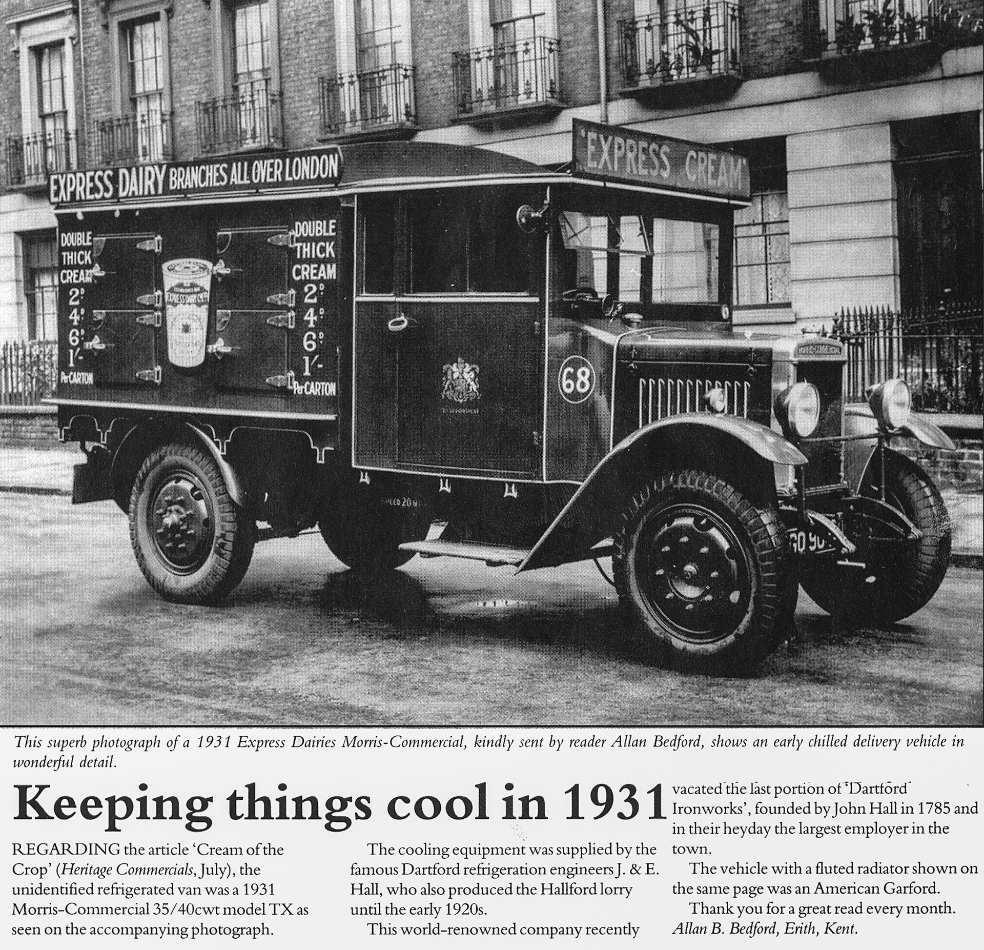 1931 Morris Commercial 35/40 TX Refrigerated Van, refrigeration by J&amp;E Hall, Dartford. (Courtesy Alan Bedford, from Heritage Commercials October 2002, courtesy Paul Luke)