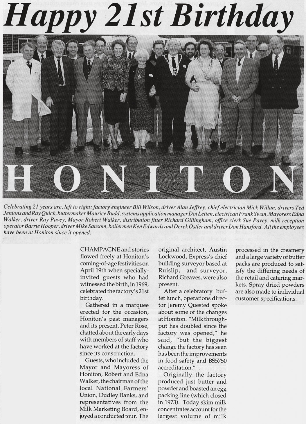 1990 Honiton's 21st Birthday, 21 years after opening. Anne Langfield comments "My dad on here-Ken Edwards"
