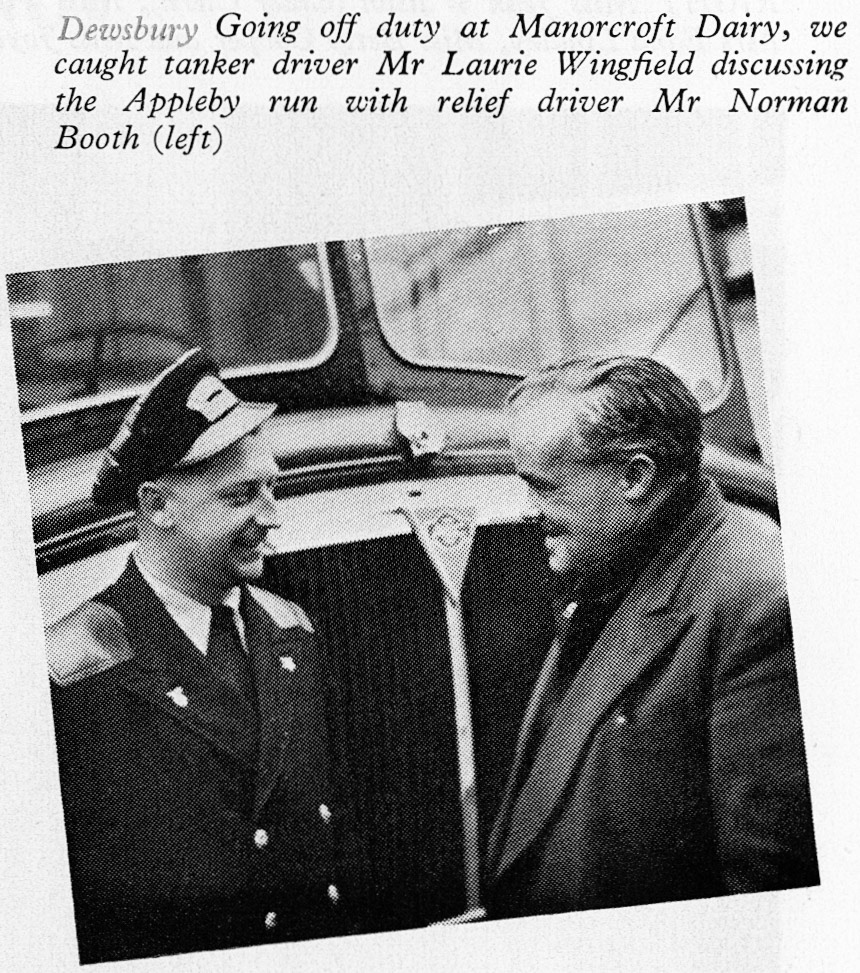 1957 Manorcroft Dairy, Dewsbury-Relief driver Mr Norman Booth (L) talking to tanker driver Mr Laurie Wingfield (R). (Express News December)