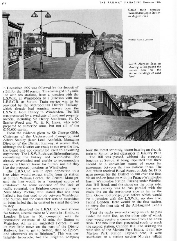 1966 The Wimbledon and Sutton Railway (Reproduced from The Railway Magazine December 1966)