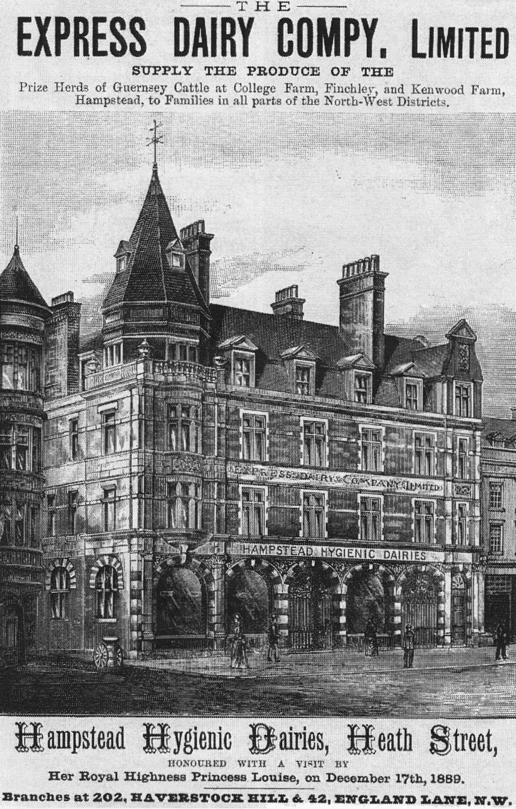 1891, Hampstead Hygienic Dairies, Heath Street. Advertisement in Kelly's Camden Town and Hampstead directory. (Courtesy Camden Society)