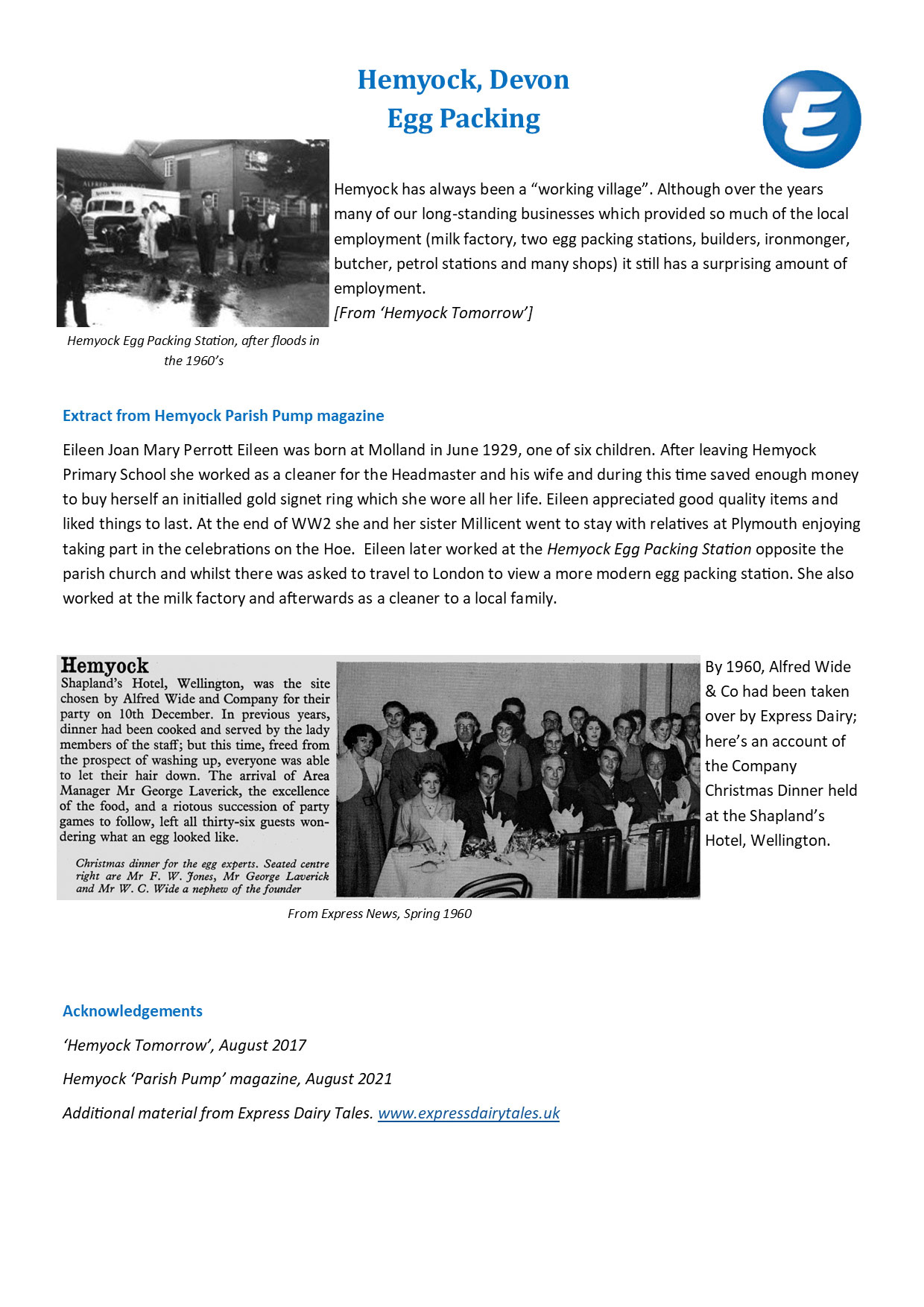 2023 Short History of Egg Packing in Hemyock, Devon. (EDT Publication)