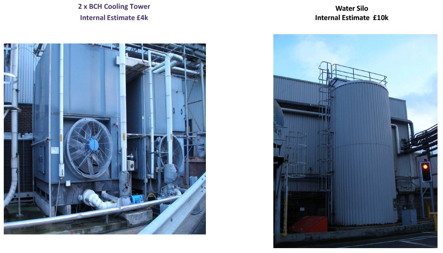 2012 Minsterley: Site Service and Storage Equipment-Cooling Tower and water silo.  (Greencore Asset Sale on purchase by Muller, Courtesy Paul Bloor)