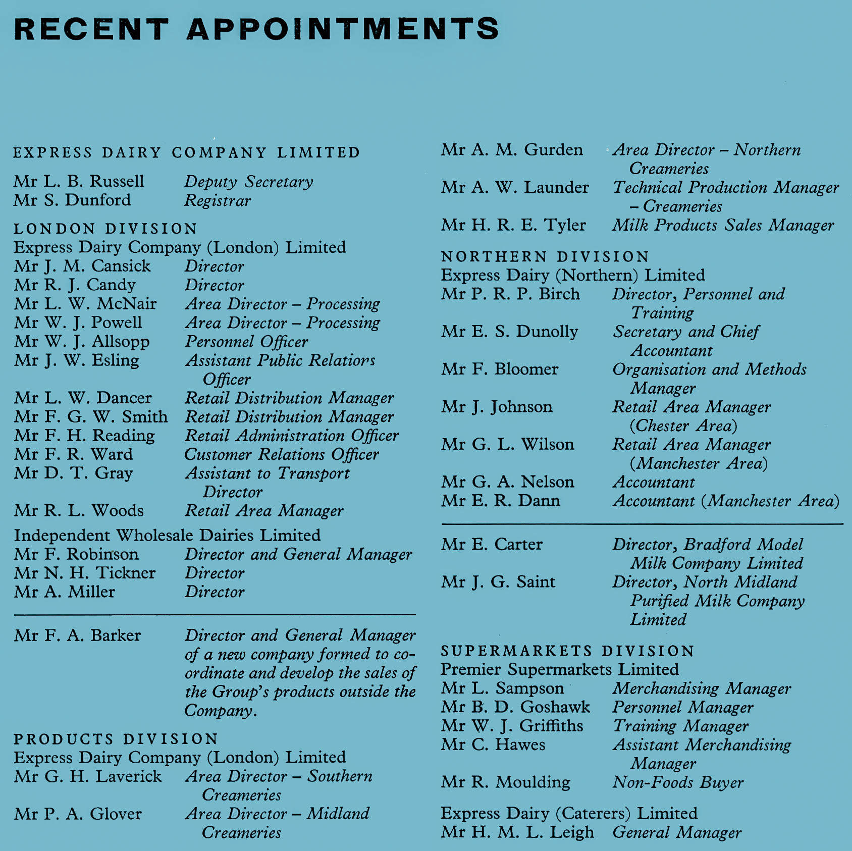 1960 Recent Appointments (Express News Summer)