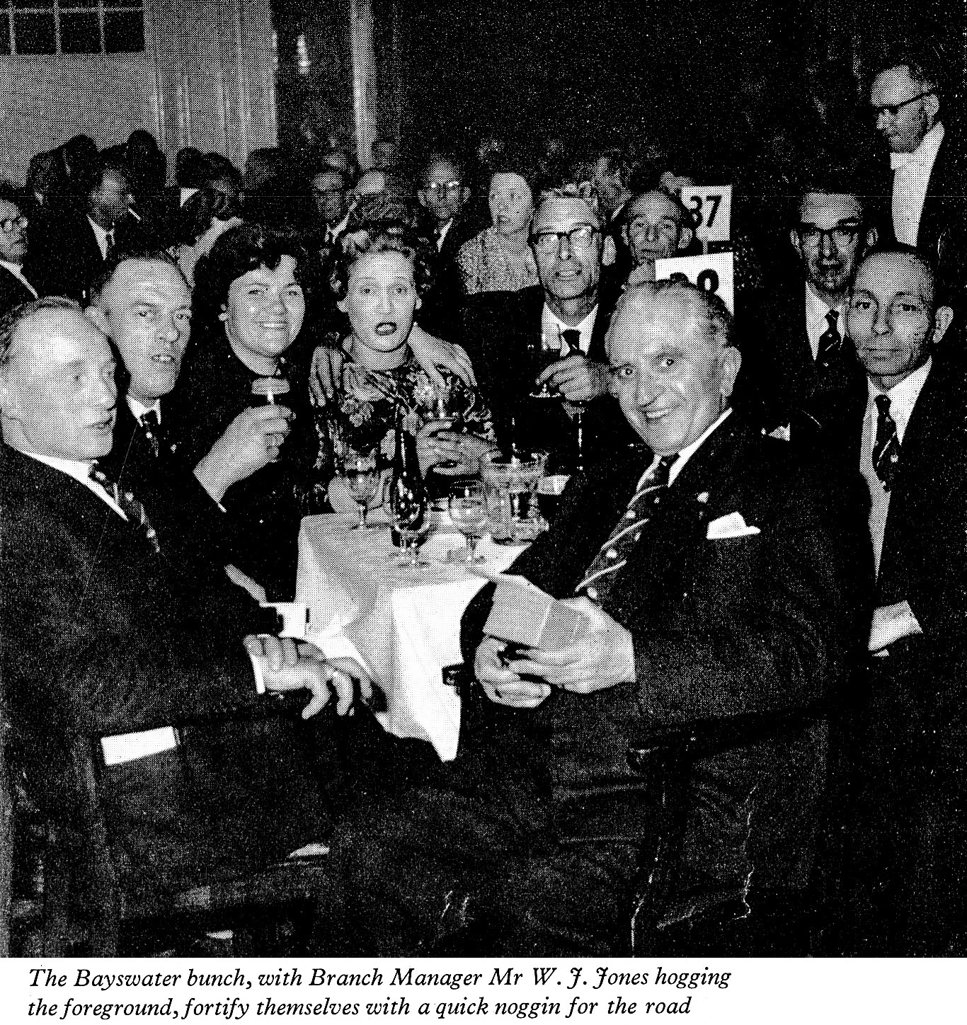 1961 Long Service Dinner at The Connaught Rooms, WC2-staff from Bayswater Depot with Manager Mr W.J. Jones. (LSA Annual Review)