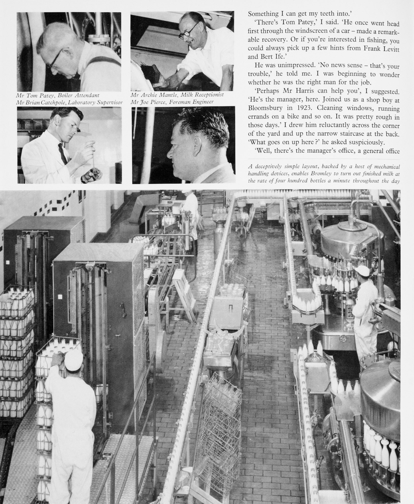 1962 Bromley Processing feature shows bottle filling at 400 bottles per minute. (Express News Autumn)