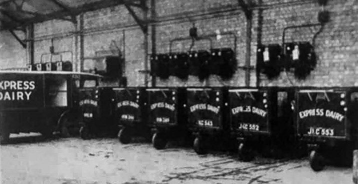 1930's Three-wheeled electric hand carts, charging. (Courtesy Michael Aldread)