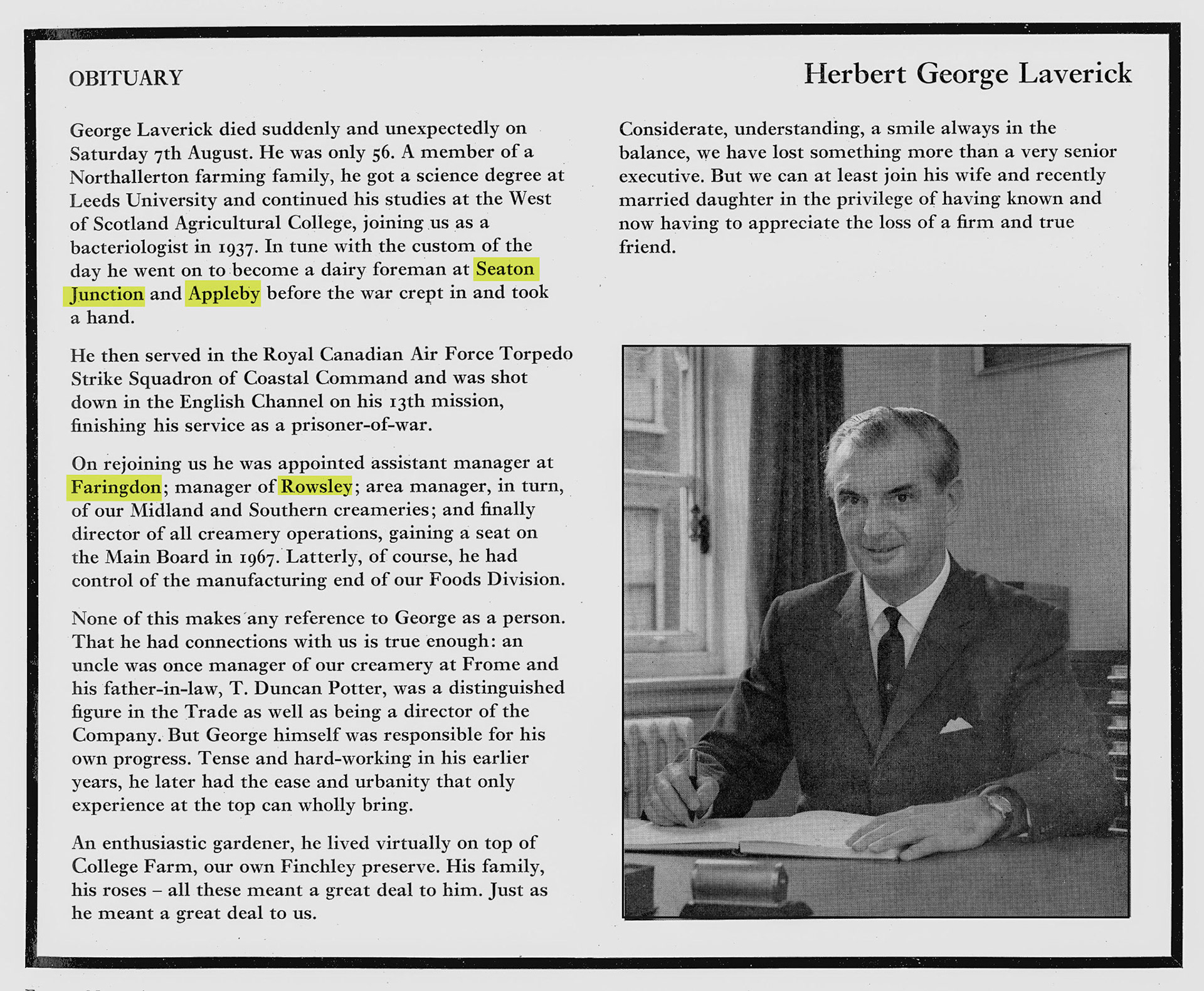 1971 George Laverick Obituary