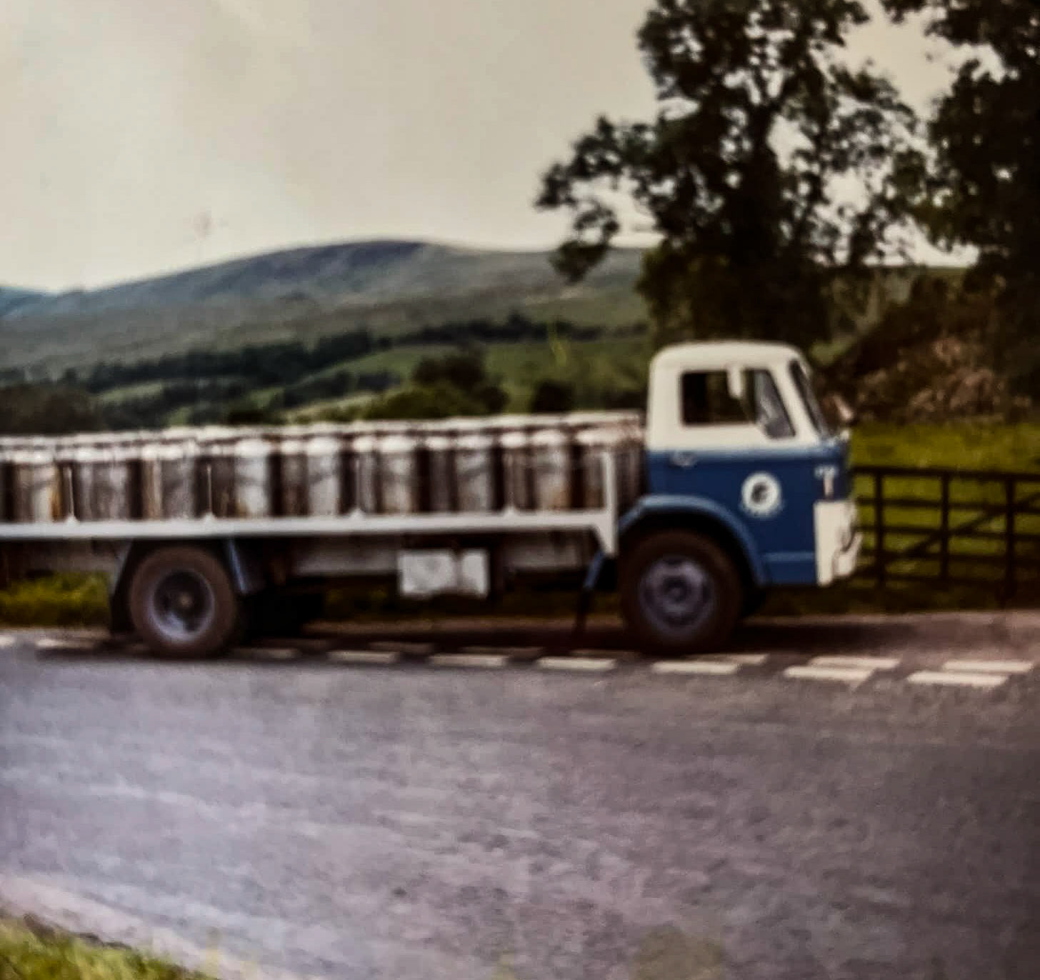 1973 Appleby Churn Collection - Ron Allen's lorry at Pendragon Castle, Outhgill (Kirkby Stephen) (Courtesy of Philip Allen, his son, who comments "My father being a farmer/ farmer's son loved that job because he knew most and his cousins, uncles and aunts farmed up Mallerstang, Garsdale, Hawes and Sedbergh.") Raffaele Ralph Phillips comments "Ford D 800 series, my first diesel engine that l worked on in Morden South's maintenance garage as apprentice vehicle electrician."