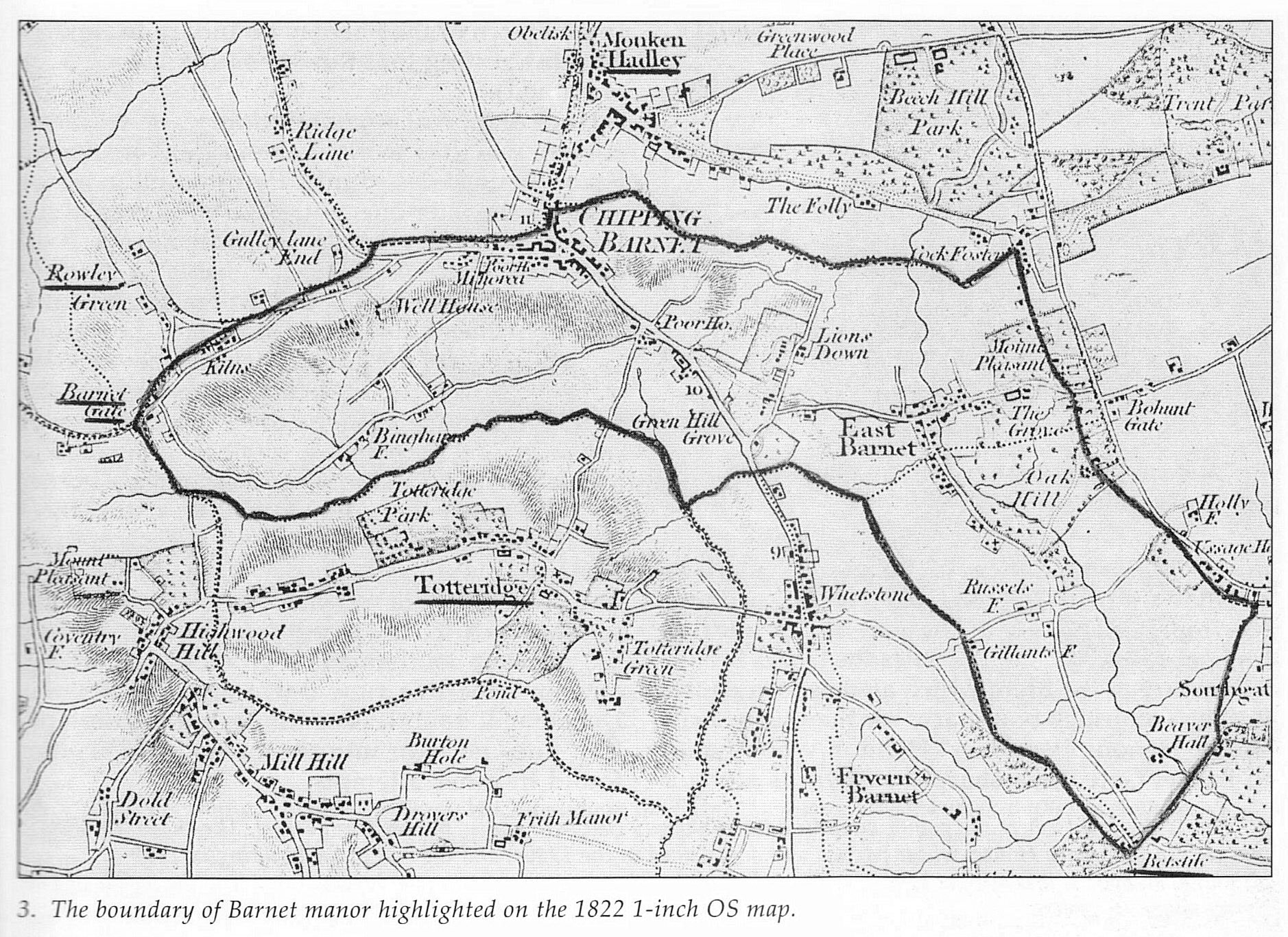 1822 map showing Frith Manor Farm and Whetstone many years ago. (Courtesy Terry and Betty Levy)