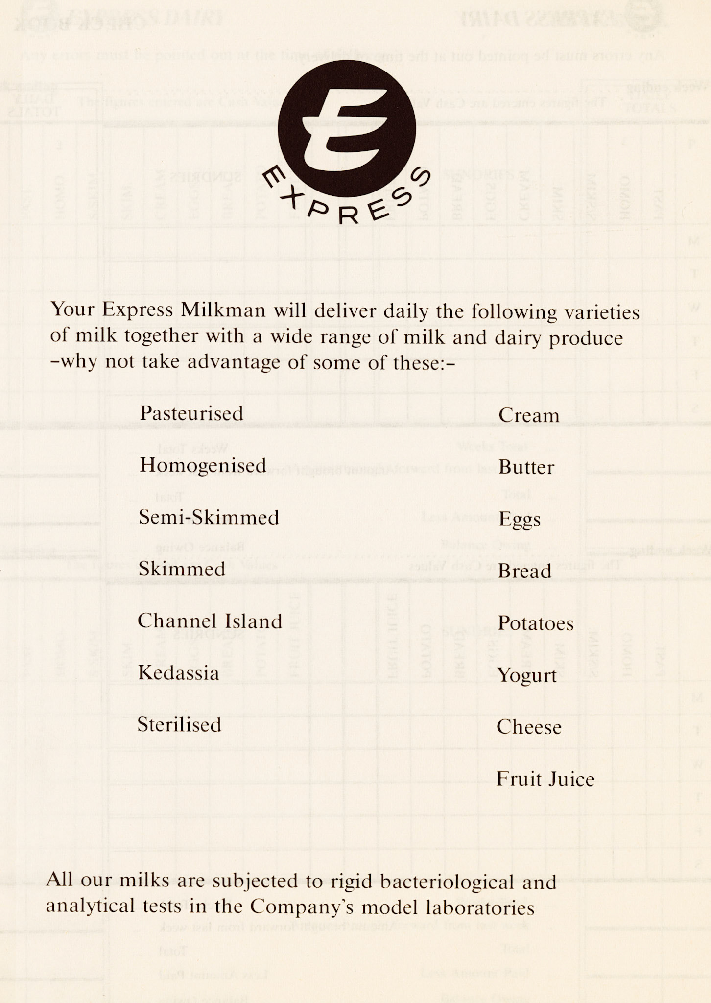 1990's Customer Account Book. Designed to be issued and used by customers for them to check and confirm their deliveries. Robin Fraser Bell comments "We used call them Doorstep books." (Courtesy Michael Aldread)
