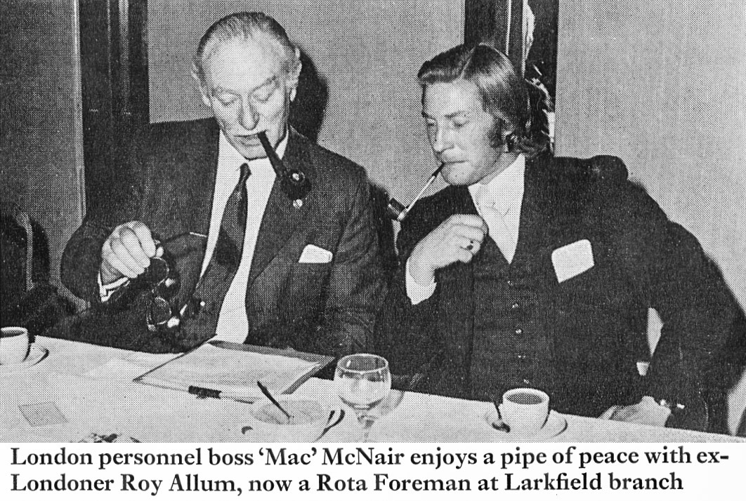1973 'Mac' McNair and Larkfield Rota Foreman Roy Allum enjoy a smoke. (Express News Spring)