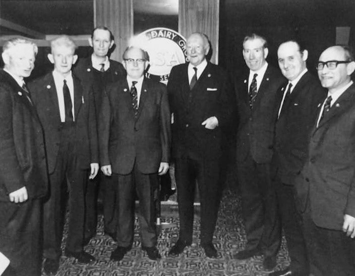 1960's? Ruyton Long Service Dinner. Eileen Smith comments "Harry Davies (my dad) worked there, with Walter Nell, Chairman, standing centre. Hazel Williams adds "This is my Uncle Harry, married my mum's (Dilys) sister Aunty Lou". Eileen Smith replies "I’m your Aunty Lou’s daughter." (Courtesy Eileen Smith, Ruyton Revisited FB Group)