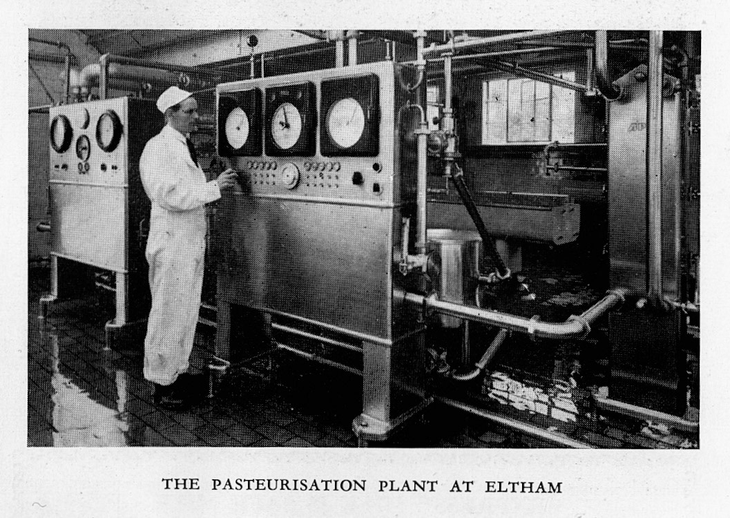 1954 Eltham Processing Centre, Pasteurising Plant. Anne Pordage comments (on Francis Frith website) "My dad worked at the Express Dairy bottling depot opposite side of the road to the church. I often went to watch and be treated to a drink in their canteen, as a child I found it fascinating watching the bottles being cleaned and refilled with milk. Unfortunately, it was closed and moved to Morden in Surrey so Dad had to travel there everyday on his motorbike!" (Express Salesman's Manual Fourth Edition)