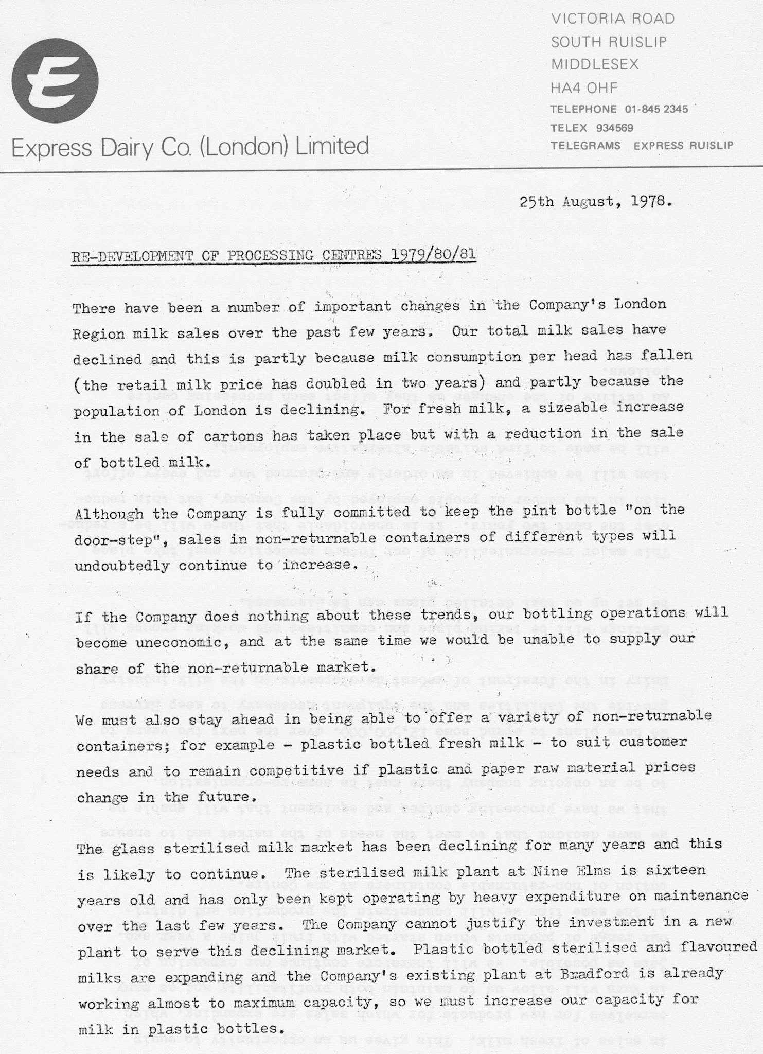 1978 - Reorganisation of Processing Centres in London 1