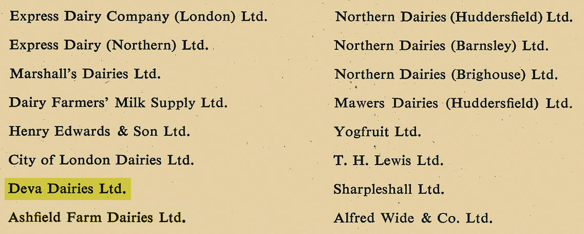 1953 entry in Sickness Scheme brochure, showing Deva Dairies as part of Express Dairy.
