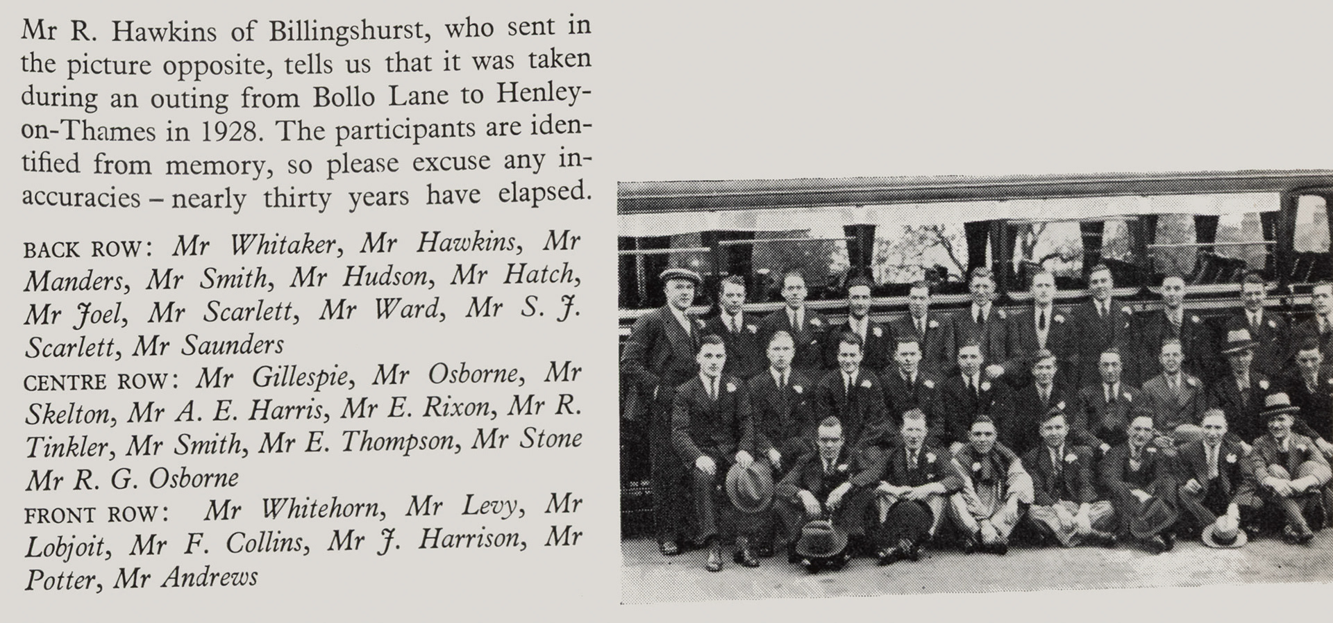 1928 Bollo Lane outing to Henley on Thames. (Express News Autumn)