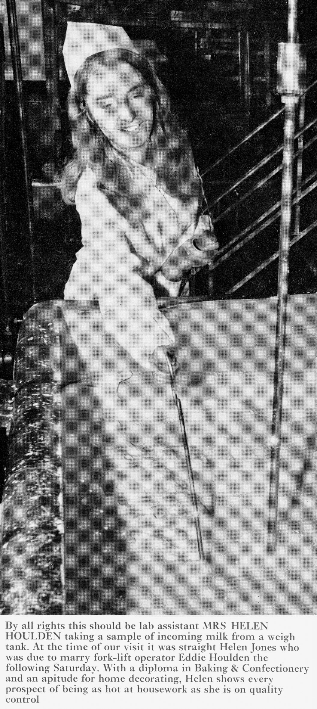 1971 Wythenshawe-Lab Assistant Helen Houlden agitating milk prior to sampling. (Express News Xmas)