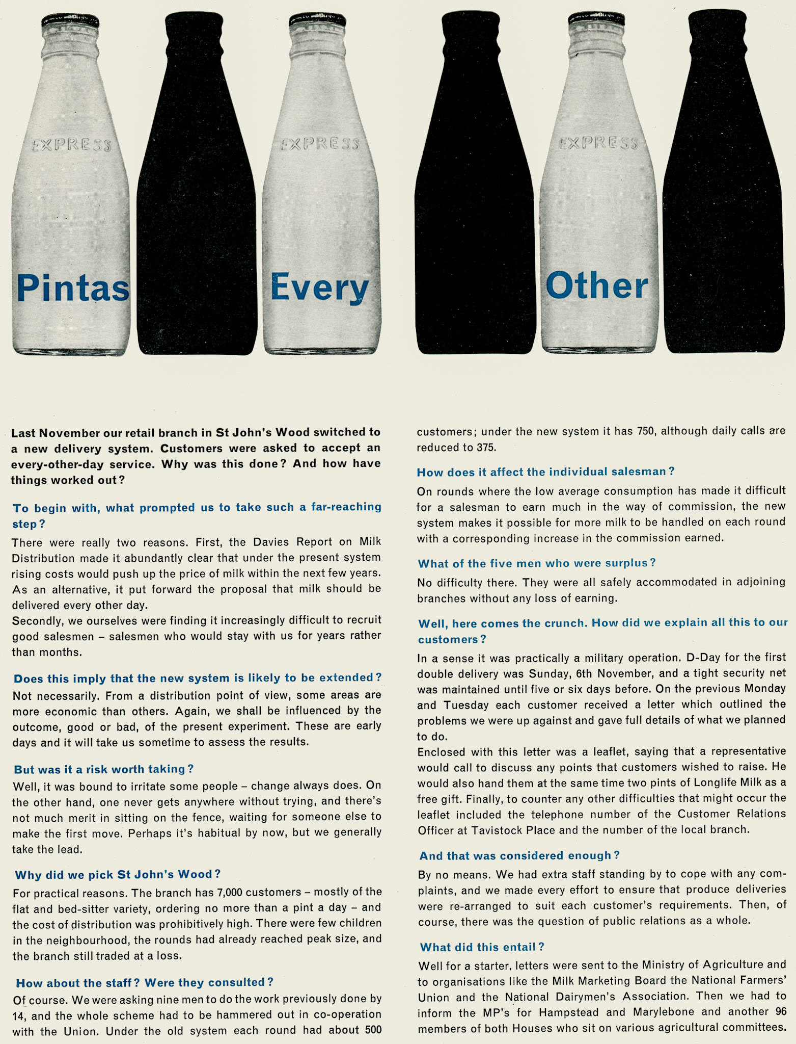 1967 Alternate Day delivery experiment at St John's Wood depot. (Express News Spring)