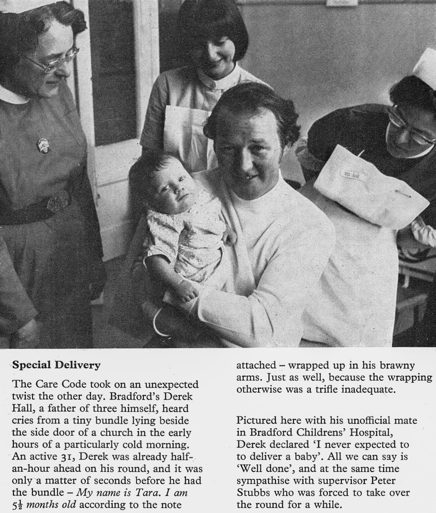 1976 Bradford milkman Derek Hall found an abandoned baby on his round. (Express News Summer)