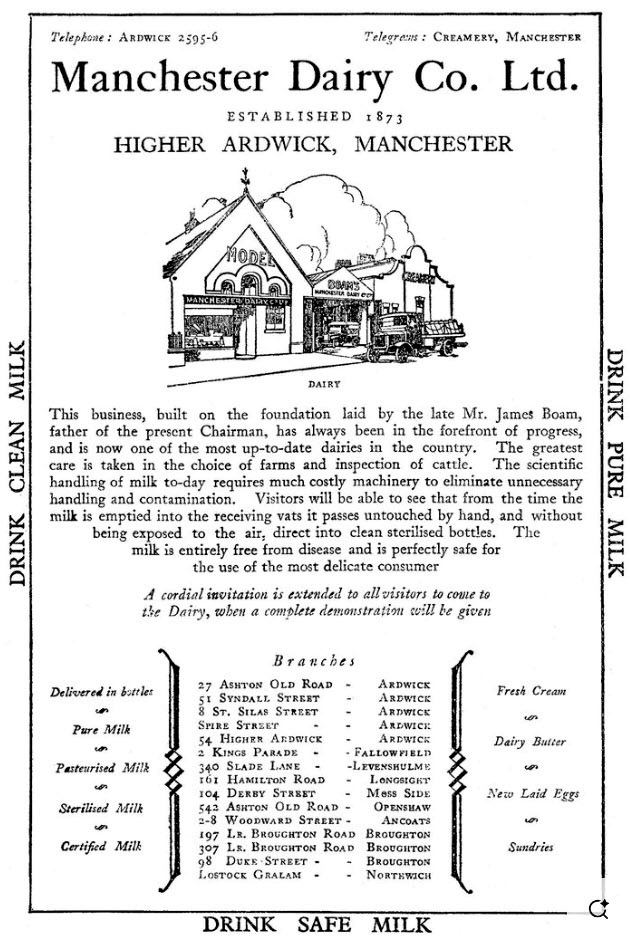 1926 Manchester Dairy advert (Courtesy David Wilkinson)