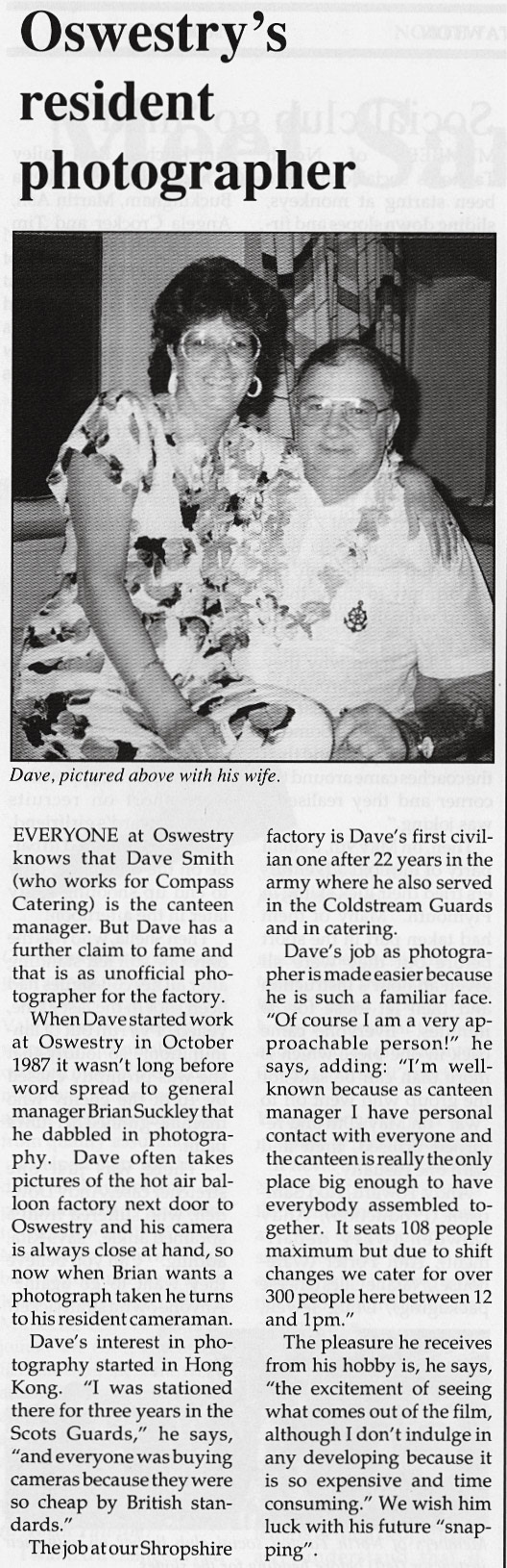 1990 Dave Smith became unofficial photographer at Oswestry plant