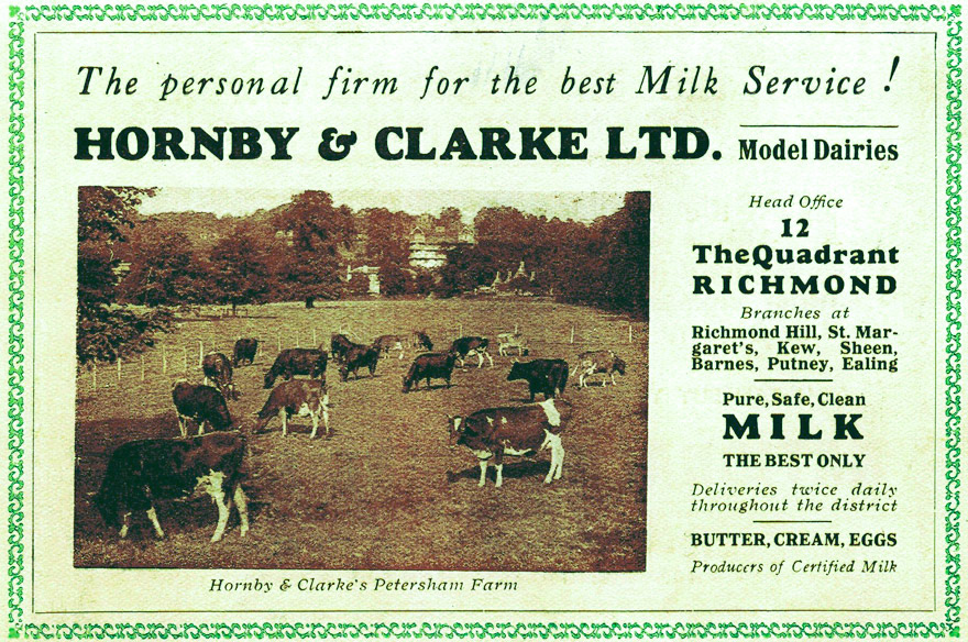 1950's Hornby and Clarke advertisement showing Petersham Farm. (Courtesy Twickenham Park Residents Association)