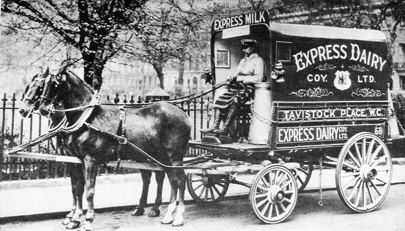 1900's Horse drawn cart. "Conical churns first produced in 1866 to the design of George Barham"
