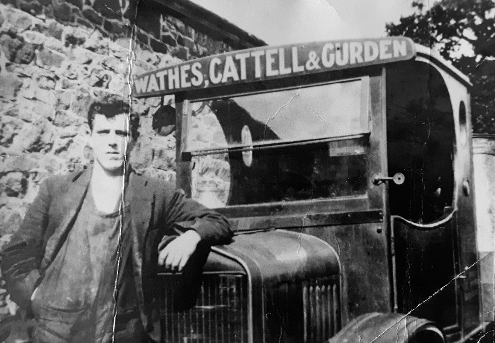 Patrick Taylor comments "The photo is of my uncle, Stephen Jones. He was employed at the  Minsterley Dairy, which as you can see was owned by Wathes, Cattell and Gurden. Steve  completed  fifty years service, later the Company was sold and Mr Michael Gurden became sole manager. (Courtesy Patrick Taylor)