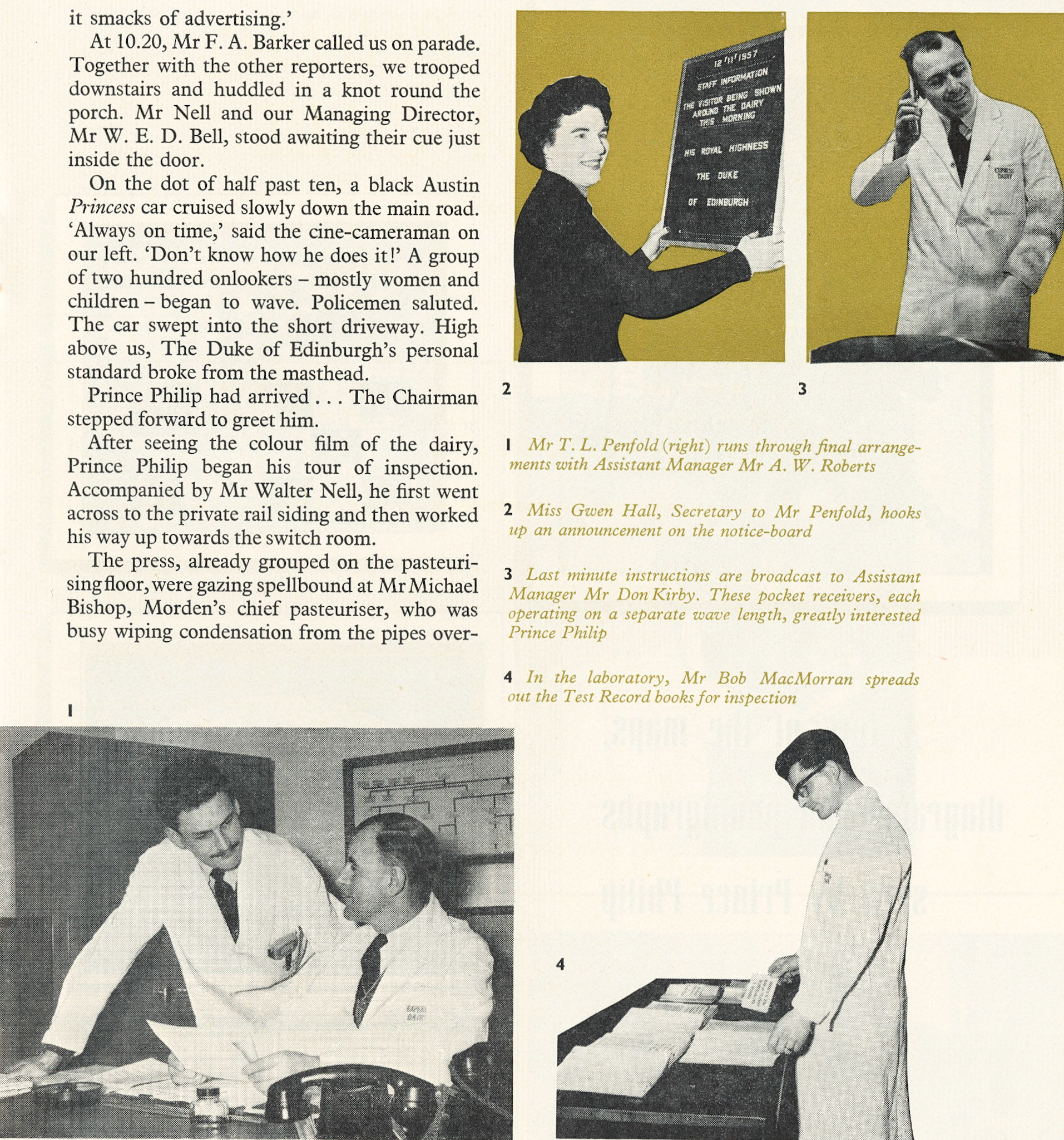 1957 Prince Philip visits South Morden Processing on 12th November, published in Express News March 1958