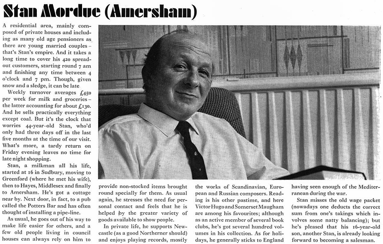 1969 Stan Mordue, Amersham. Express News article profiling milkmen from different depots (Express News-Spring)