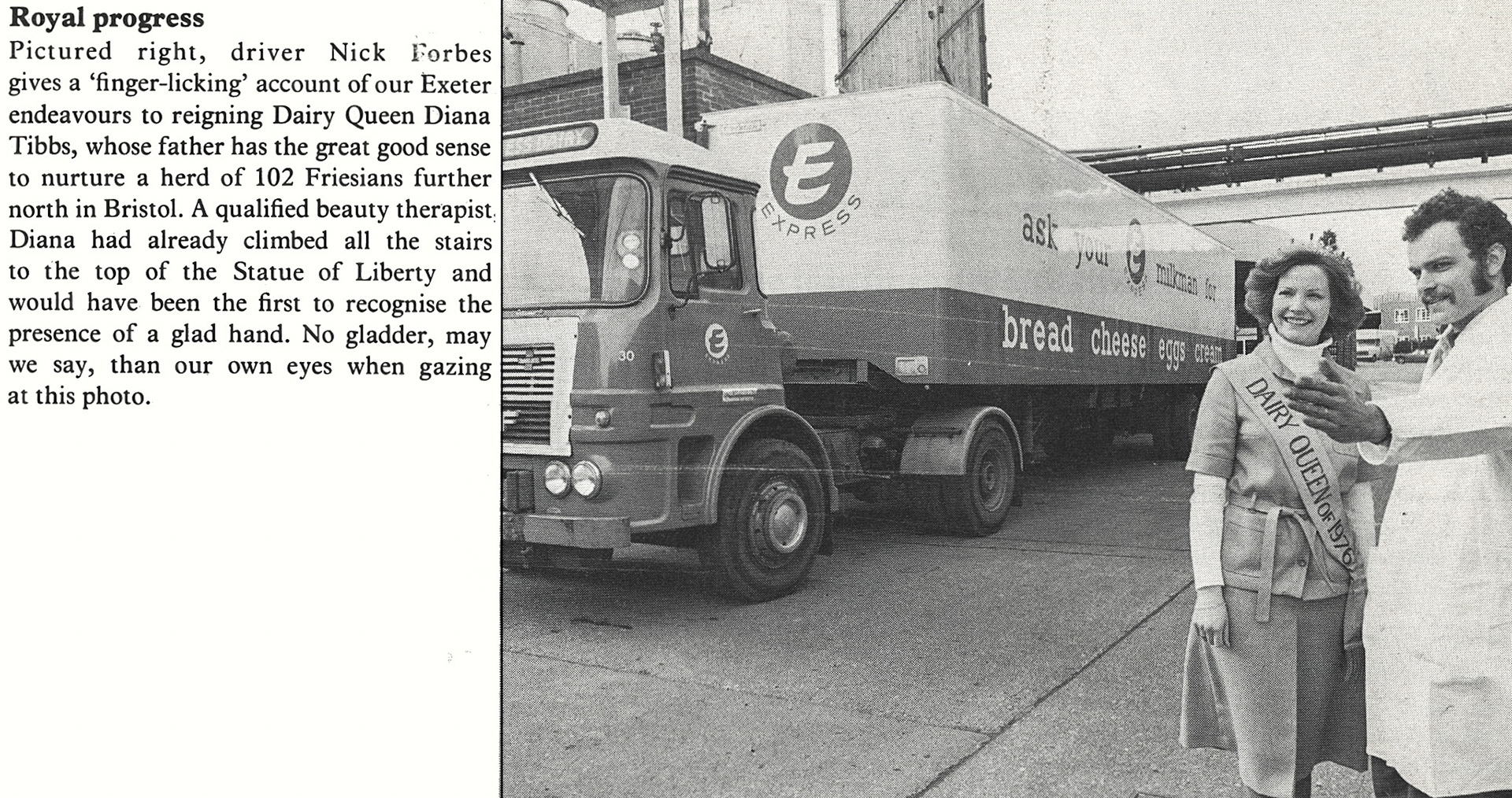 1976 Dairy Queen Diana Tibbs with Exeter driver Nick Forbes. (Express News Summer 1977)