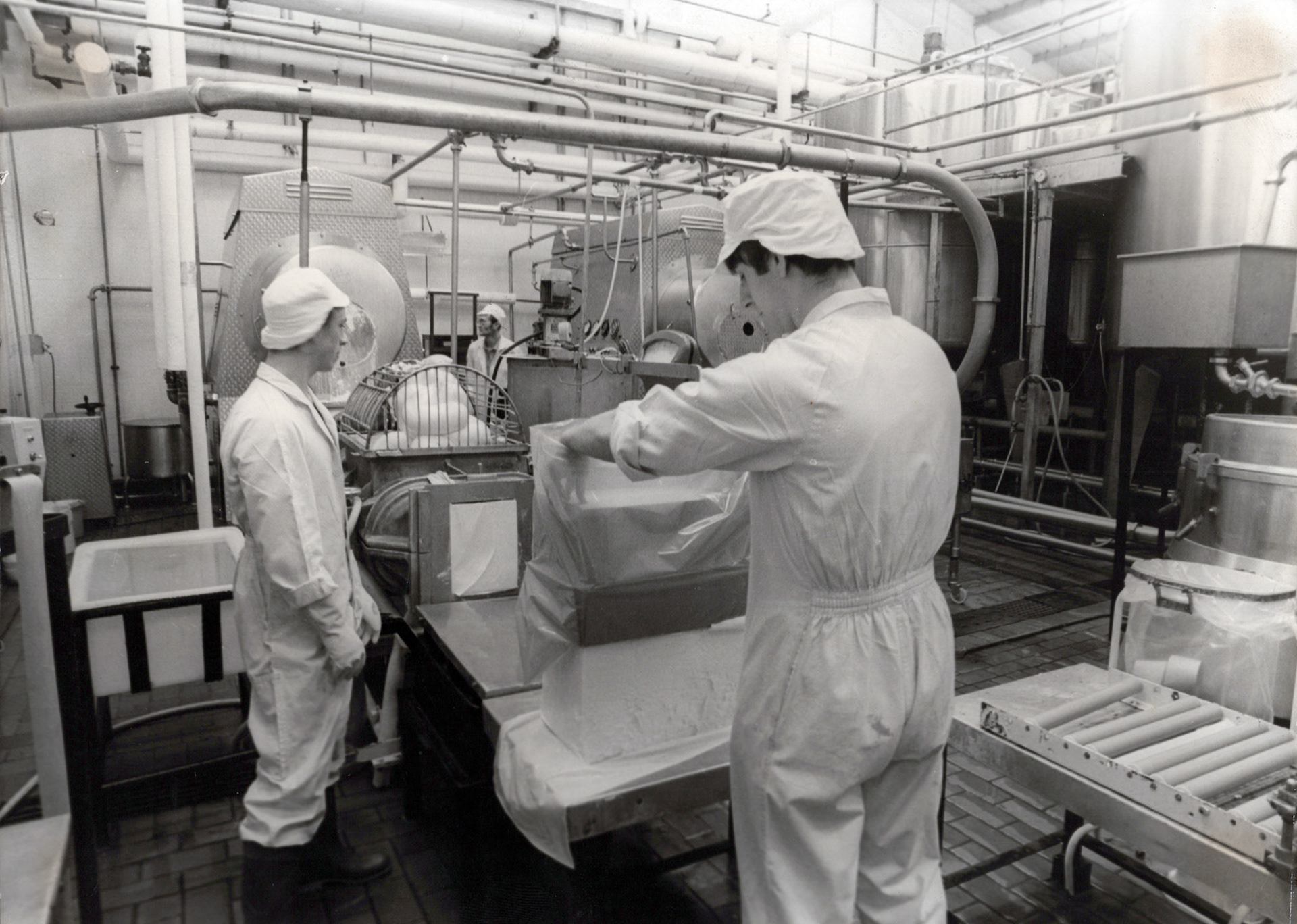 1992 Block Butter 40 lb Extruder and Packer, Maurice Budd in the background (Courtesy Bill Wilson)