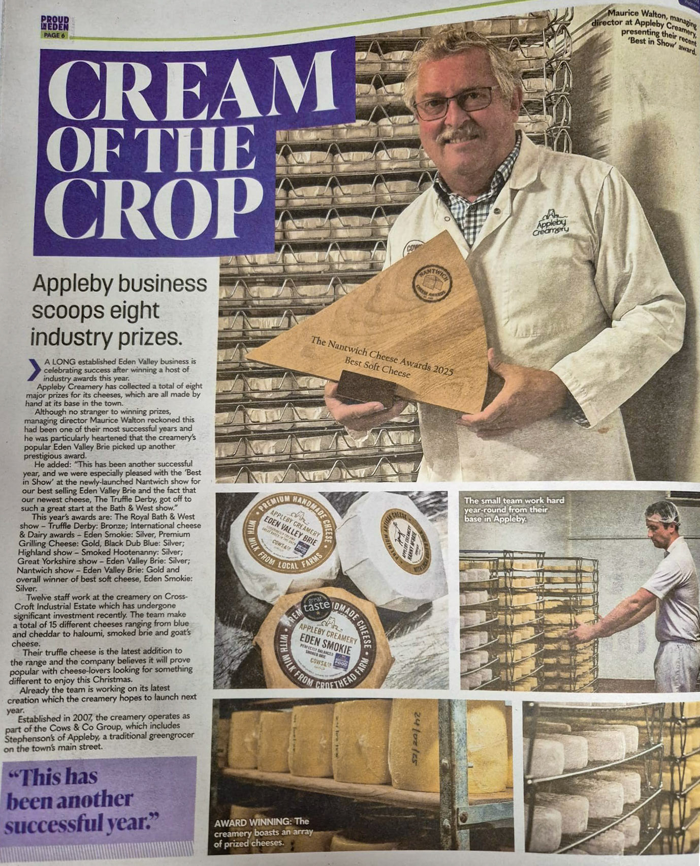 2025 Appleby Creamery wins business awards, MD Maurice Walton and Operations Manager Tom Jackson. (Courtesy Cumberland &amp; Westmorland Herald,)