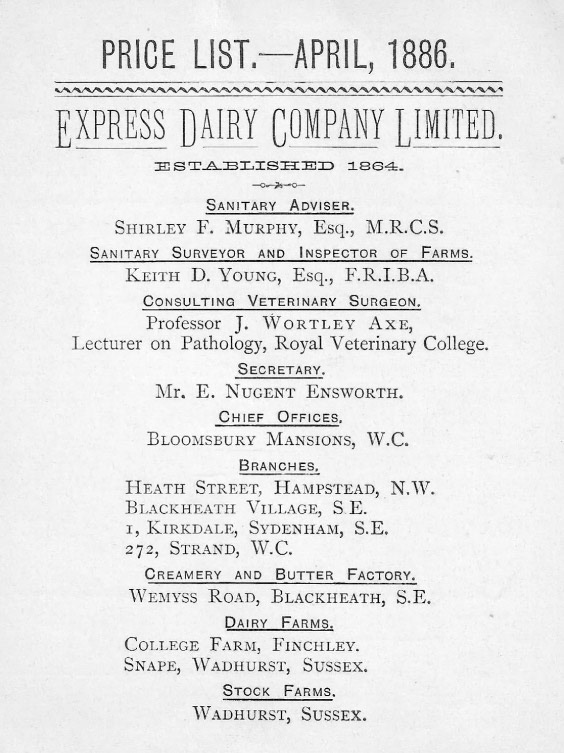 1886 College Farm Price List (Courtesy Ebay gerryn664 #1)