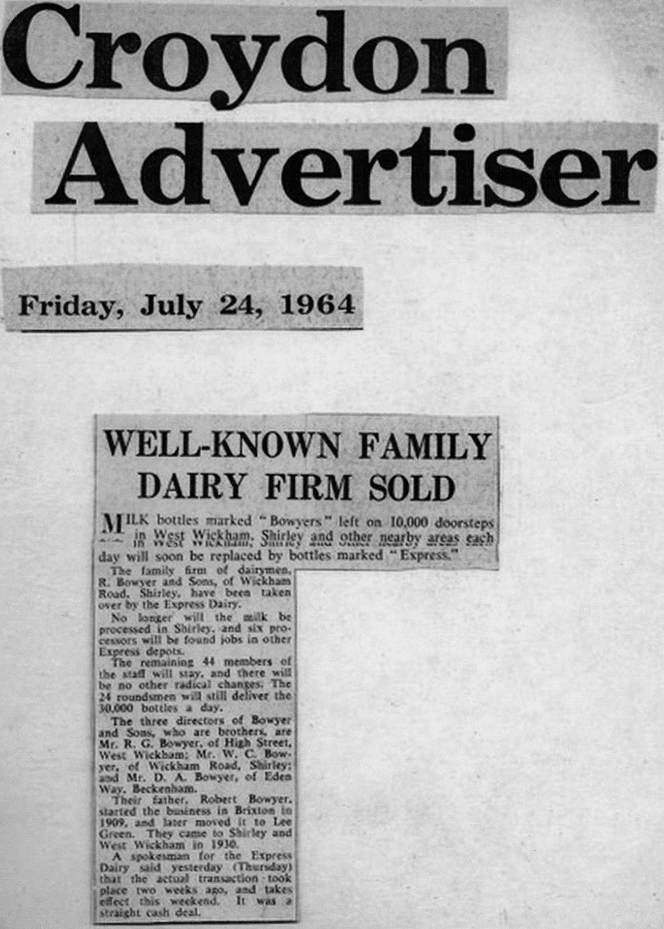 1964 Bowyer's sold to Express Dairy (Courtesy Hilary McCluskey/Bowyer)