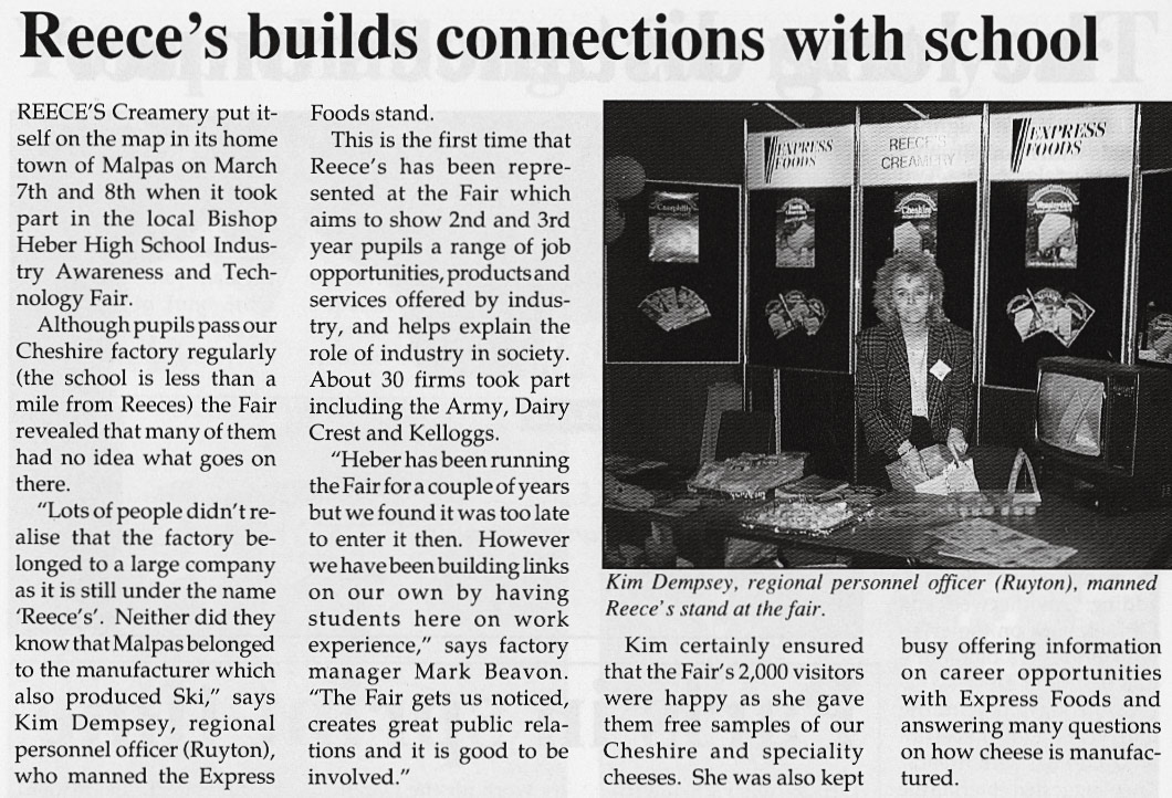 1990 Reece's Creamery took part in Bishop Heber High School's Industrial Awareness Fair, with Kim Dempsey manning the stand.