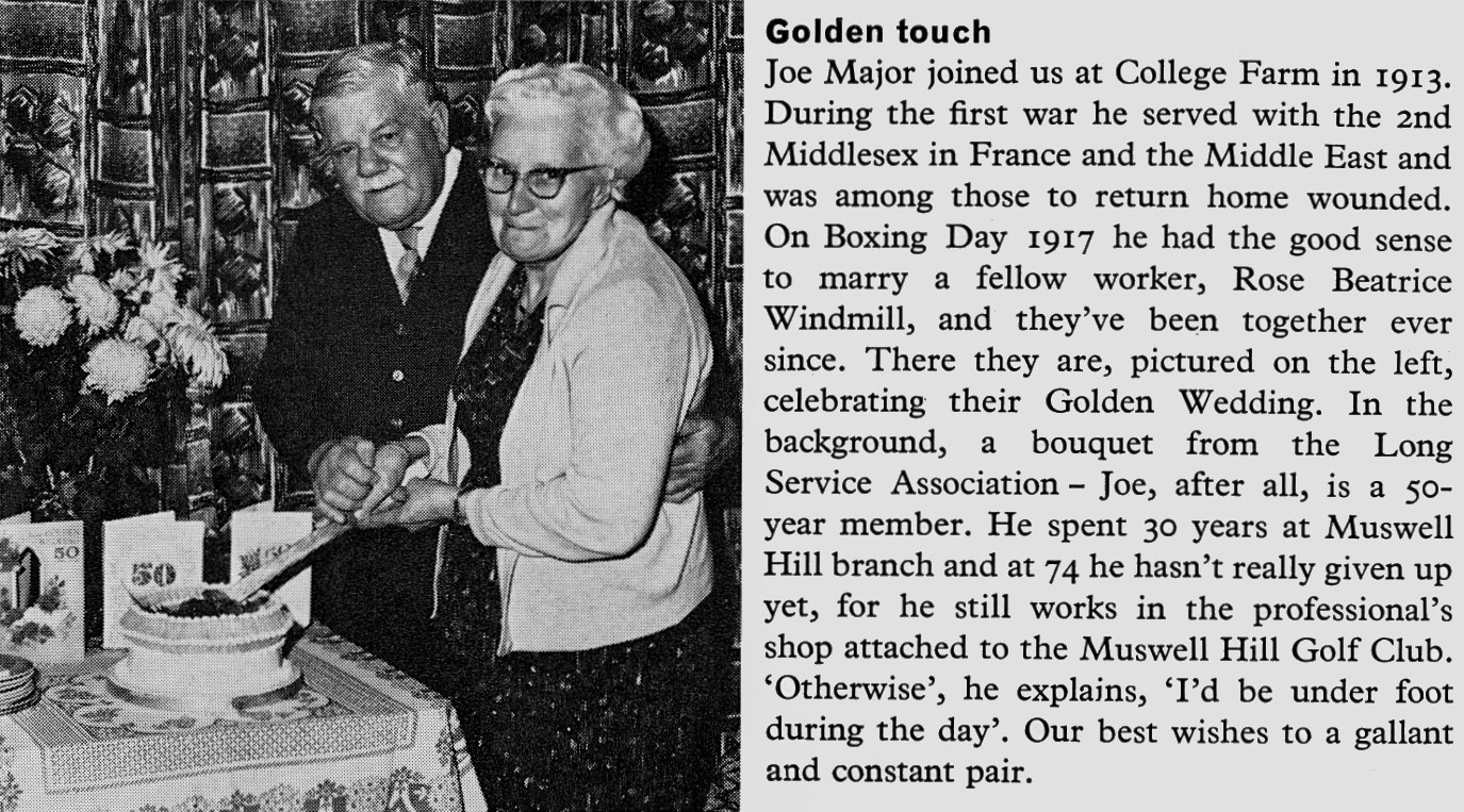 1968 Joe Major, ex College Farm and Muswell Hill celebrates his Golden Wedding wih his wife. (Express News Summer)